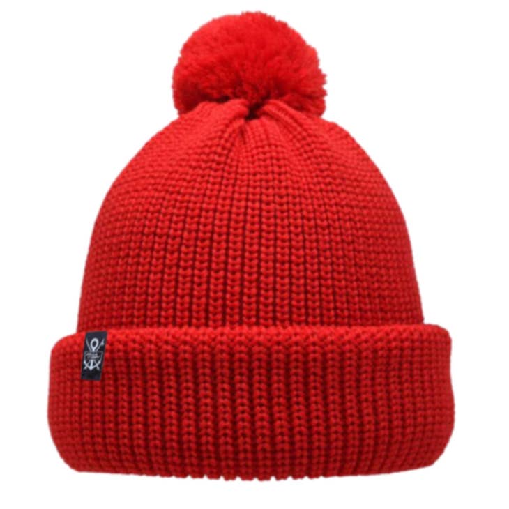 Bonnet 100% Laine MERINOS (avec pompon) fabriqué en Allemagne - ROUGE